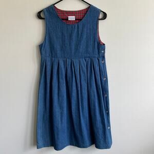 Vintage Samara Denim Jean Jumper Dress Cotton Button Side Large